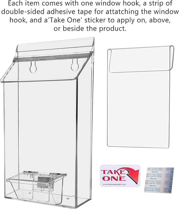 Outdoor Brochure Holder and Card Box with Window Hook for 6” x 10” Pamphlets and 3.5" x 2" Cards Clear Acrylic with Lid On The Go Advertising Real Estate Sheet Box Take One Bin by Marketing Holders
