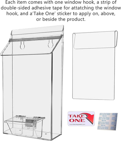 Outdoor Brochure Holder and Card Box with Window Hook for 6” x 10” Pamphlets and 3.5" x 2" Cards Clear Acrylic with Lid On The Go Advertising Real Estate Sheet Box Take One Bin by Marketing Holders