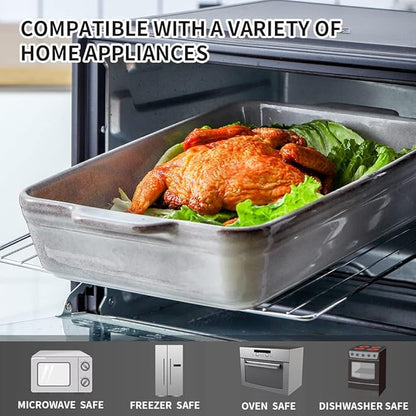 KOOV Bakeware Set, Ceramic Baking Dish Set, Rectangular Casserole Dish Set, Lasagna Pan, Baking Pans Set for Cooking, Cake Dinner, Kitchen, 9 x 13 Inches, Reactive Glaze 3-Piece, Variable Grey - Image 6