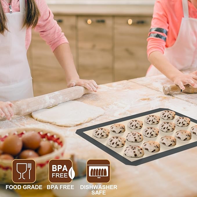 HOTEC Silicone Baking Mats 3 Pack – Thickened Non-Stick Reusable Silicone Baking Sheets for Oven – Cookie & Macaron Mats – 2 Half Sheet + 1 Quarter Sheet – BPA-Free, Dishwasher Safe - Image 5