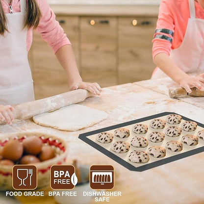 HOTEC Silicone Baking Mats 3 Pack – Thickened Non-Stick Reusable Silicone Baking Sheets for Oven – Cookie & Macaron Mats – 2 Half Sheet + 1 Quarter Sheet – BPA-Free, Dishwasher Safe - Image 5