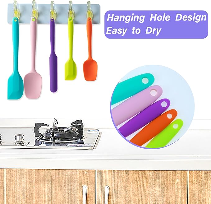 Silicone Spatula Set, 5 Piece Food Grade Rubber Spatulas for Baking, Cooking, and Mixing High Heat Resistant Non Stick Dishwasher Safe BPA-Free (Lavender) - Image 5