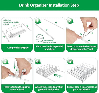 Drink Organizer for Fridge-White Automatic Pusher Glide,12oz 16oz 20oz-Soda Dispenser for Fridge-Holds up to 25 Cans - Image 7