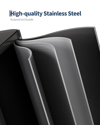 GarveeHome 2 x 4 gal Stainless Steel Double Trash Can with Lid for Kitchen, Large Dual Trash and Recycle Bin Combo, Step-on Kitchen Metal Garbage Cans, PP Inner Buckets, Liner Rim, Black - Image 2