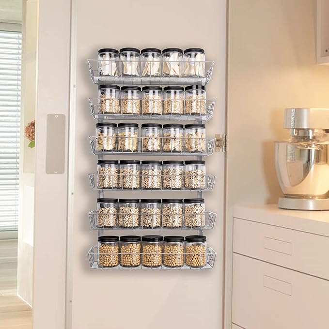 SWOMMOLY Adjustable Wall Mount Spice Rack, 6-Tier Dual-use (Multi-use) Organizer, Silver - Image 6
