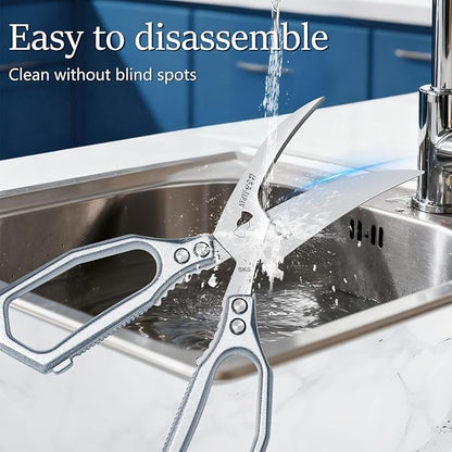 Huusk Silver Multi-Purpose Seafood Scissors - Easy to Take Apart for Thorough Cleaning -Sharp Kitchen Shears with Oversized Handles for Less Strain - for Crab, Shrimp, Christmas Gift for Men and Women