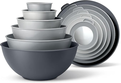 COOK WITH COLOR Mixing Bowls Set with TPR Lids - 12 Piece Plastic Nesting Bowls Set includes 6 Prep Bowls and 6 Lids, Microwave Safe (Grey) by CookwithColor