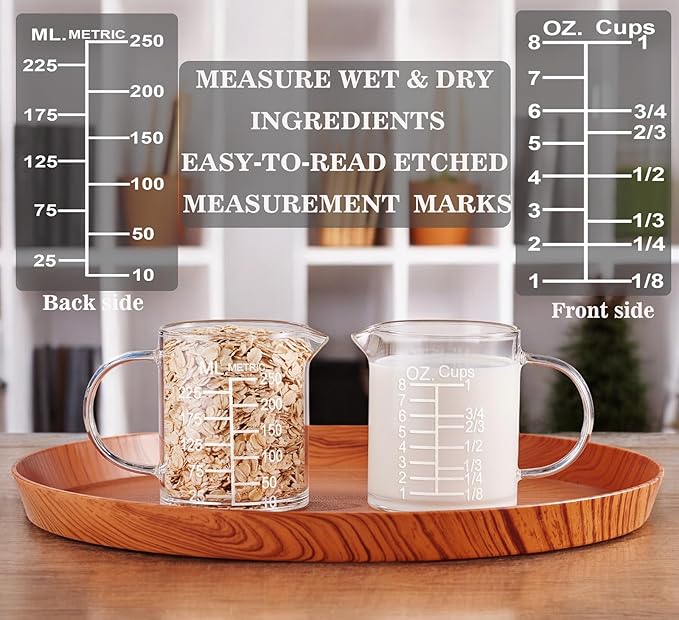 Ackers Etched Graduated Glass Measuring Cup - [Insulated Handle | V-Shaped Spout] - High Borosilicate Glass Measuring Cup for Kitchen or Dining, Easy to Read, 250ml (8oz, 1 Cup) - Image 4