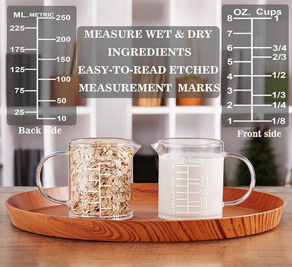 Ackers Etched Graduated Glass Measuring Cup - [Insulated Handle | V-Shaped Spout] - High Borosilicate Glass Measuring Cup for Kitchen or Dining, Easy to Read, 250ml (8oz, 1 Cup) - Image 4