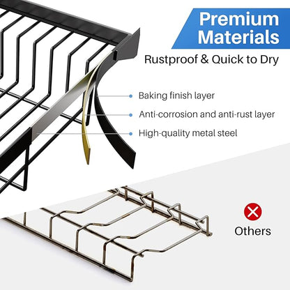SNTD Over The Sink Dish Drying Rack - Adjustable Dish Rack for Kitchen Counter, Metal (Black) - Image 7