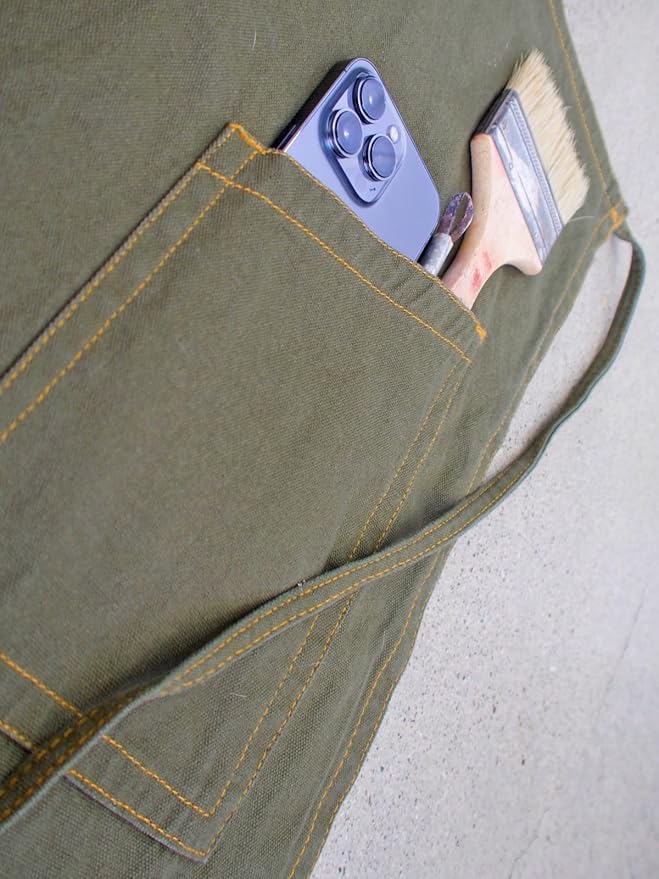 OLIVE GREEN, the original split apron for potters, chefs and gardeners