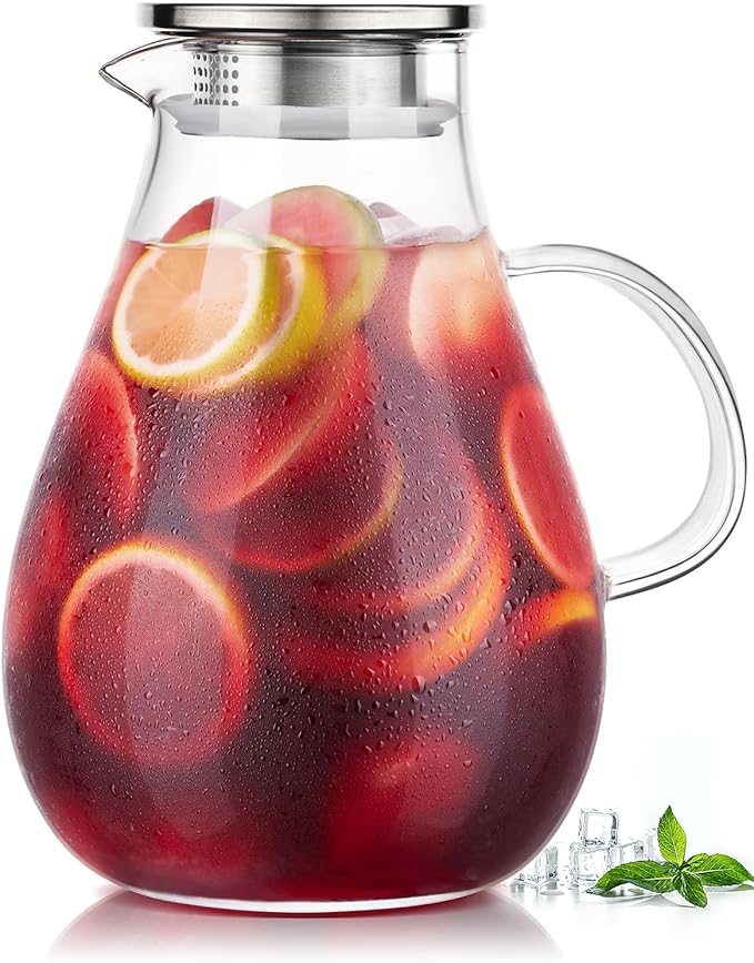 Glass Pitcher, 86oz Glass Water Pitcher with Lid and Handle, Large Borosilicate Hot/Cold Water Jug for Iced Tea, Sangria and Juice Beverage by Potdoctor