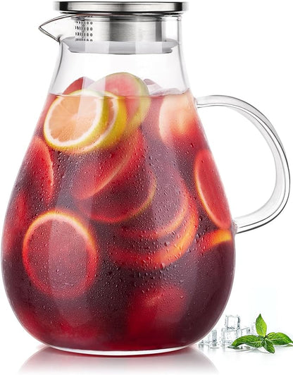 Glass Pitcher, 86oz Glass Water Pitcher with Lid and Handle, Large Borosilicate Hot/Cold Water Jug for Iced Tea, Sangria and Juice Beverage by Potdoctor