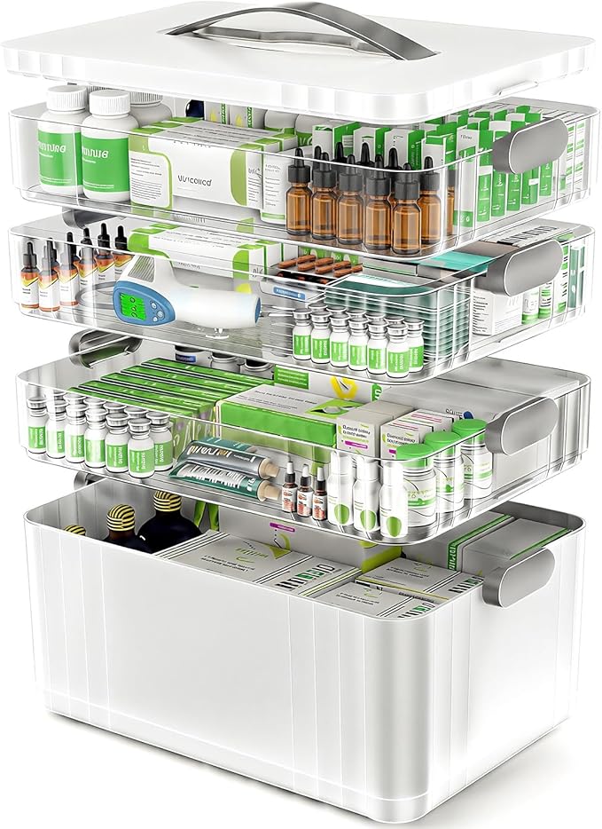 ARSTPEOE 4-Tier Medicine Organizer - Portable Medicine Cabinet with Plastic Handle, Multipurpose Medical Box, Empty First Aid Kit for Home by ARSTPEOENeatChic