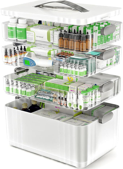 ARSTPEOE 4-Tier Medicine Organizer - Portable Medicine Cabinet with Plastic Handle, Multipurpose Medical Box, Empty First Aid Kit for Home by ARSTPEOENeatChic