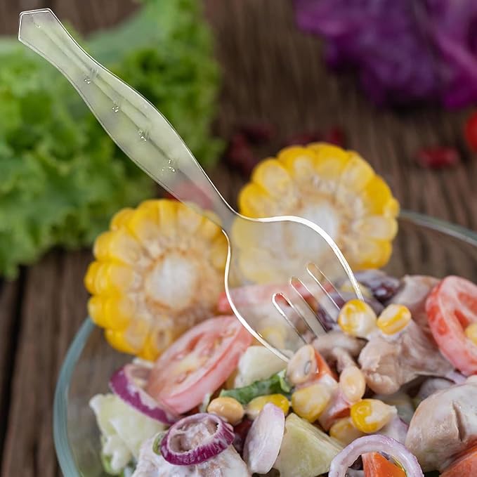PARTY BARGAINS Disposable Clear Plastic Serving Forks 8.75 Inch – Heavy Duty Clear Plastic Forks for Parties, Catering, Weddings, Events – 24 Count