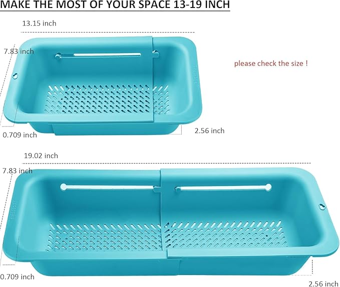 LASSHSWA Collapsible Colander for Kitchen, Over the Sink Strainer Basket for Kitchen, Fruit Pasta Food Strainer Expandable Plastic Colander BPA Free (Blue) - Image 5