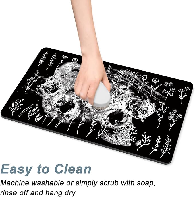 Rnivvi Coffee Mat, 12" x 19" Cute Coffee Bar Mats for Espresso Machine Station Accessories and Organizer, Hide Stain Rubber Backed Absorbent Dish Drying Pad for Kitchen Counter, Black White Leaves - Image 5