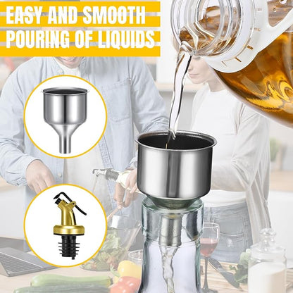 Hushee 12 Pcs Clear Glass Olive Oil Dispenser Bottles Sets Include 8oz Glass Bottle with Spout Oil Vinegar Cruet Container for Kitchen Stainless Steel Funnel Black Labels with White Pen(Gold) - Image 3