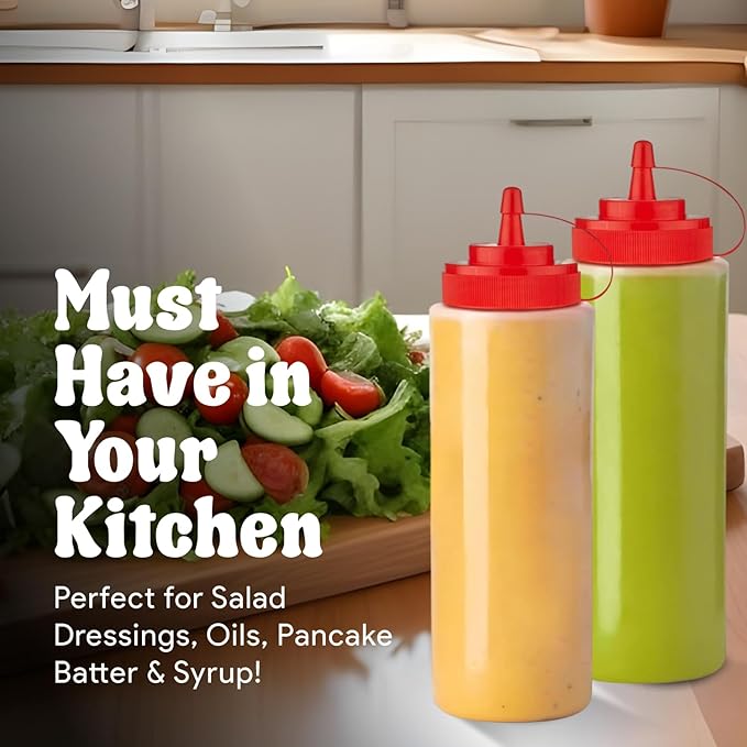 Norcalway 12 oz Condiment Squeeze Bottles for Sauces - Leak Proof - 6 Pack - Image 8
