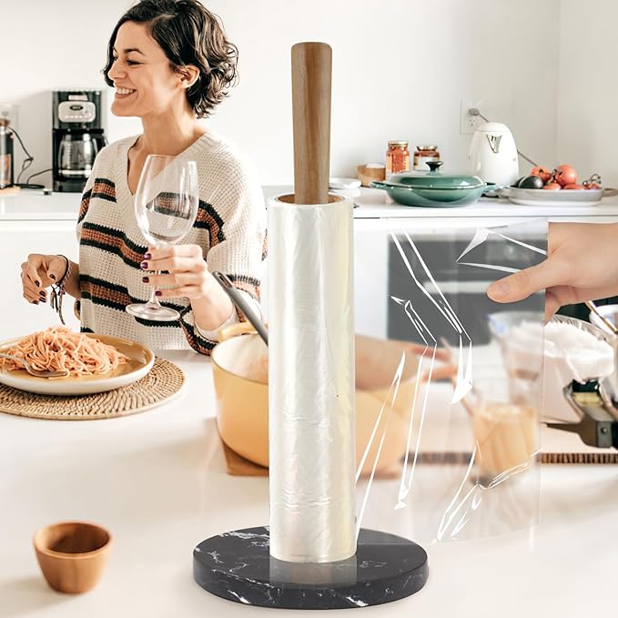 Buruis Wood Paper Towel Holder, Marble Base Modern Decorative Countertop Standing Rolls Holder for Kitchen, Toilet, Pantry and Bathroom (Marble Base Black) - Image 8