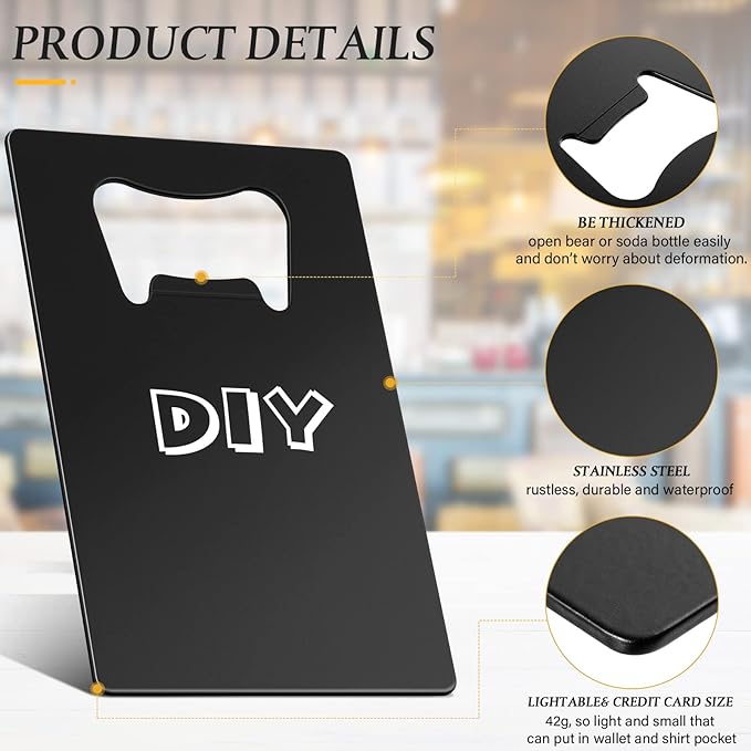 60 Pcs Credit Card Bottle Opener Groomsmen Bridesmaid Wallet Bottle Opener Beer Wine Stainless Steel for Wallet Pocket Party Wedding Favor, Black - Image 2