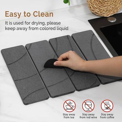 Small Stone Dish Drying Mat for Kitchen Counter, 2 PCS 16"×12" & 8"x4" Quick Dry Stone Mats, Foldable Water Absorbing Diatomite Drying Dish Pad for Countertop Bottles Utensils Cups(Carved Gray) - Image 5