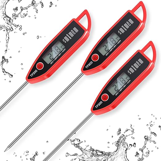 Copkim Instant Read Meat Thermometer with Long Probe 9.65 Inch Kitchen Cooking Food Candy Waterproof Digital Thermometer for BBQ Water Milk Yogurt Liquid(Pointed,Red) by Copkim