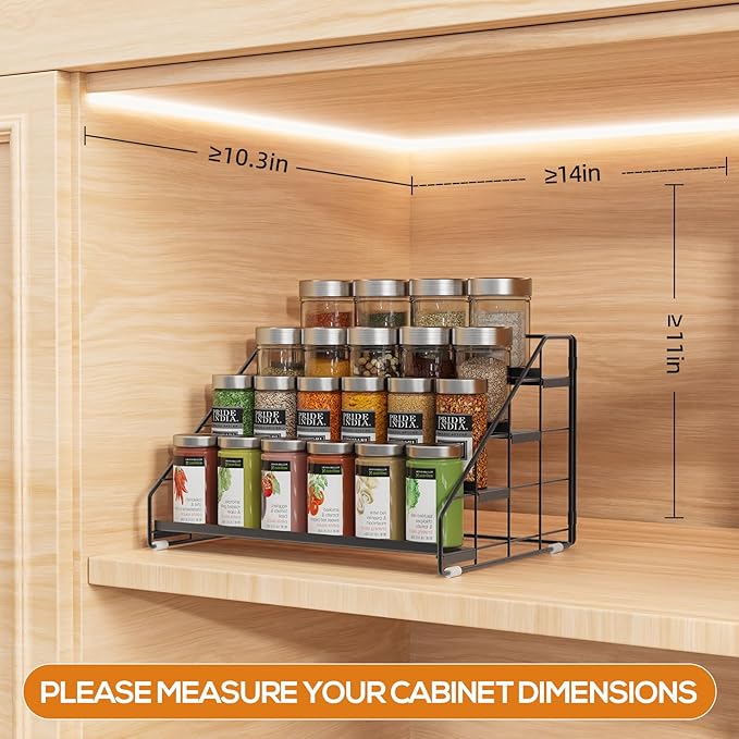 4 Tiered Spice Rack Organizer, 2 Pack Spice Rack Organizer for Cabinet, Tiered Adjustable Spice Shelf for Kitchen Countertop Pantry Organization (Carbon Black) - Image 2