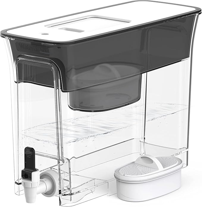 Waterdrop 35-Cup Slim Water Filter Dispenser, Large Capacity Water Filter Pitcher, 200-Gallon Long-Life, 5X Lifetime, Reduces Chlorine, PFOA/PFOS and More, BPA Free, Black (with 1 Filter) by Waterdrop