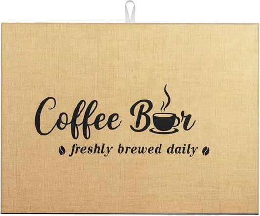Freshly Brewed Daily Dish Drying Mats for Kitchen Counter, Large 18"x24" Dish Mats for Drying Dishes, Microfiber Absorbent Dish Drying Pad Rack Mat Kitchen Decor Reusable Washable