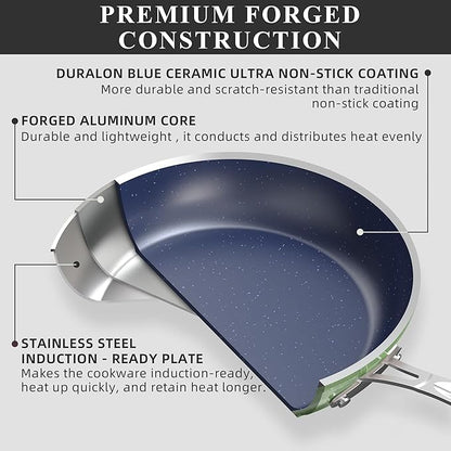 Nuwave Healthy Duralon Blue Ceramic Nonstick Cookware Set, Diamond Infused Scratch-Resistant, PFAS Free, Dishwasher & Oven Safe, Induction Ready & Evenly Heats, Tempered Glass Lids & Stay-Cool Handles - Image 3