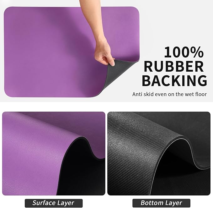 HotLive Dish Drying Mat for Kitchen Counter, Heat Resistant Drainer Mats with Non-slip Rubber Backed, Hide Stain Kitchen Super Absorbent Draining Mat, Easy to Clean Dish Rack Pad, Purple 18"x32" - Image 5