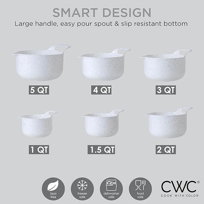COOK WITH COLOR Nesting Plastic Mixing Bowl Set with Pour Spouts and Handles, Speckled White, 6 Piece Non-Slip - Image 4