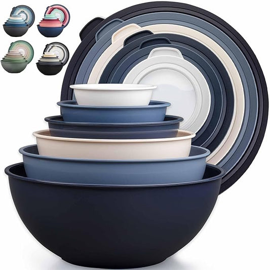 Zulay Kitchen 12 Piece Plastic Mixing Bowls with Leak-Proof Lids Set - Microwave and Freezer Safe Kitchen Mixing Bowls for Preparing, Serving and Storing - Large Nesting Bowls (Navy Ombre) by ZulayKitchen