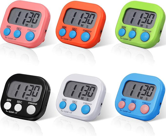 Weewooday 6 Pcs Large Classroom Timers Stopwatch Magnetic Kitchen Digital Timer Electronic Countdown Multi Function Loud Alarm Stopwatch for Cooking Sports Study Work Exercise Oven (6 Colors)