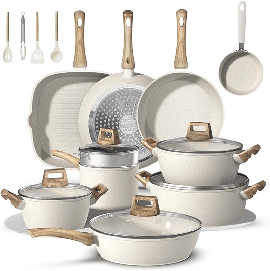 25Pcs Pots and Pans Set Non Stick, Ceramic Cookware with Titanium-Reinforced Nonstick Coating, PFAS-Free & Induction Ready, Long-Lasting Performance, Full Kitchen Set with 3 Casseroles by Cookware