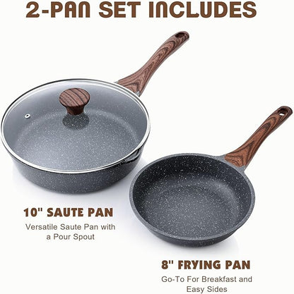 SENSARTE Nonstick Frying Pan Skillets, Swiss Granite Coating Omelette Pans, Healthy Cookware Chef's Pan, Free of Intentionally Added PFOA (8 Inch Frying Pan and 3.5QT Saute Pan) - Image 3