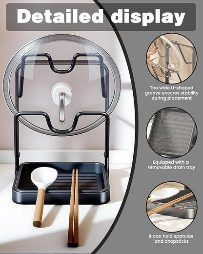 Pot Lid Organizer Holder While Cooking Kitchen Storage Rack Countertop for Inside Cabinet Spoon and Cover Pans Rest with Pan Big Crockpot over the Stove Counter Top Shelf Crock Container - Image 2