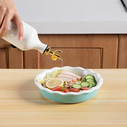 Sweejar 16 Oz Ceramic Olive Oil Dispenser Bottle, Oil Dispenser for Kitchen with Gravity Spout, Relief Opaque Oil Container for Evoo, Avocado Oil, Vinegar, Soy Sauce, 1 Pack(White, Gold Spout) - Image 4