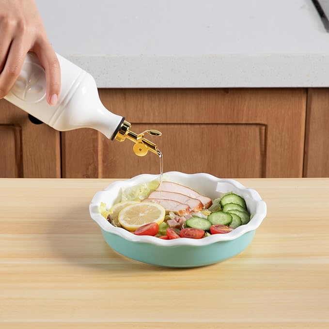 Sweejar 16 Oz Ceramic Olive Oil Dispenser Bottle, Oil Dispenser for Kitchen with Gravity Spout, Relief Opaque Oil Container for Evoo, Avocado Oil, Vinegar, Soy Sauce, 1 Pack(White, Silver Spout) - Image 4