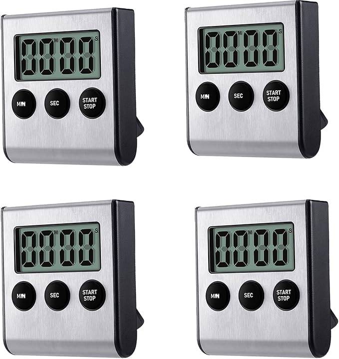 4 Pack Digital Kitchen Timer Magnet, Stainless Steel Cooking Timers with Alarm. Magnetic Countdown Timer for Kitchen Cooking, Baking,Sports Games (AAA Battery Included) by Kyzistn