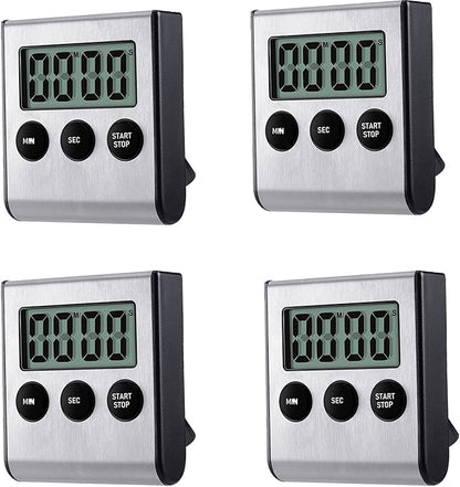 4 Pack Digital Kitchen Timer Magnet, Stainless Steel Cooking Timers with Alarm. Magnetic Countdown Timer for Kitchen Cooking, Baking,Sports Games (AAA Battery Included) by Kyzistn