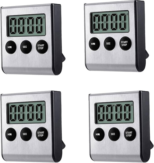 4 Pack Digital Kitchen Timer Magnet, Stainless Steel Cooking Timers with Alarm. Magnetic Countdown Timer for Kitchen Cooking, Baking,Sports Games (AAA Battery Included) by Kyzistn
