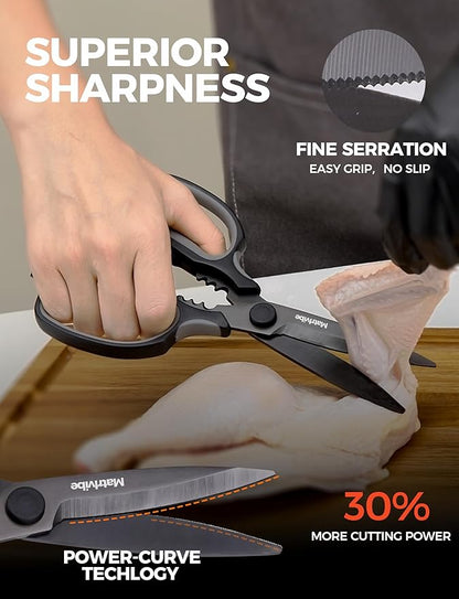 Heavy Duty Kitchen Shears, All Purpose Herb and Kitchen Scissors for food,Japanese 420J2 Stainless Steel,Titanium Coated, Detachable Blades and Soft TPR Handle,Dishwasher Safe - Image 4