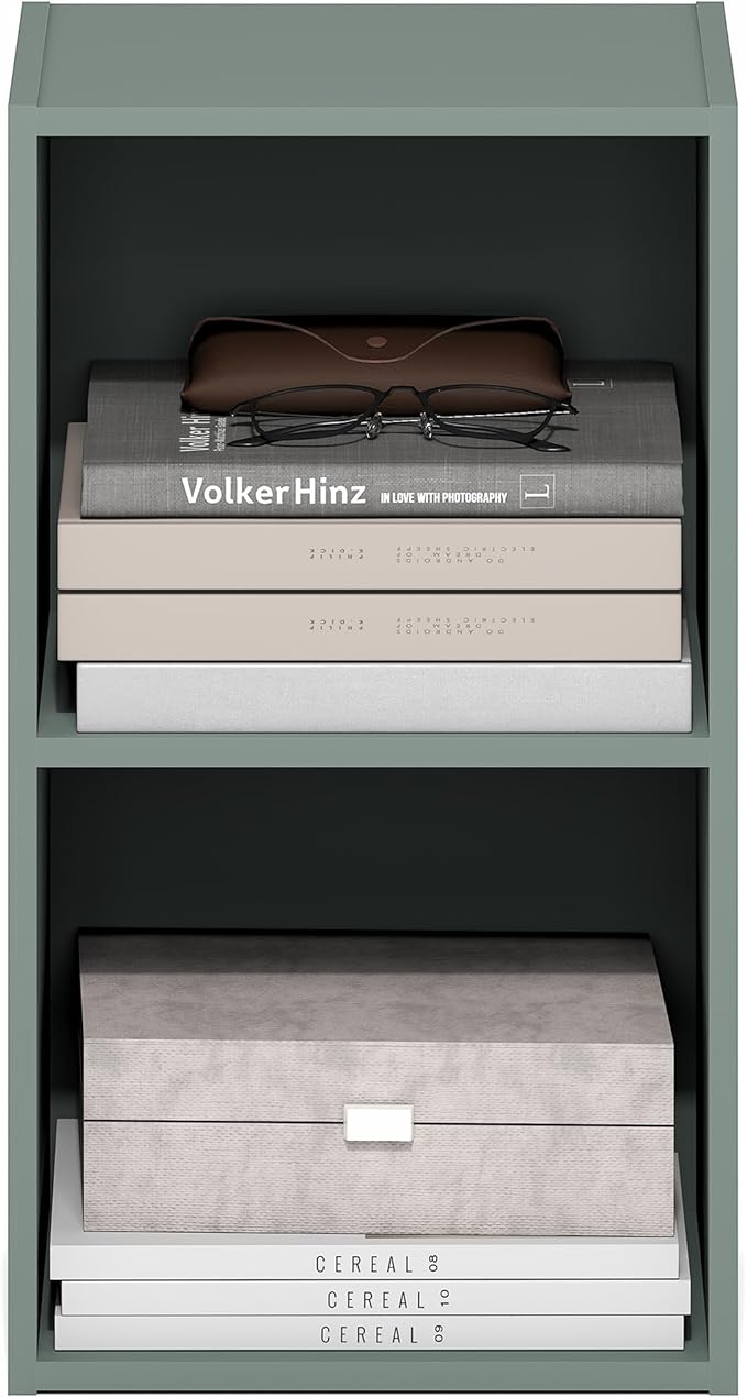 Furinno PASIR Book Shelf, 2-Tier Modern Bookshelf, Open Shelves Bookcase 9 x 12 x 21, Easy Assembly, for Living Room, Bedroom, Home Office, Sage Green - Image 4