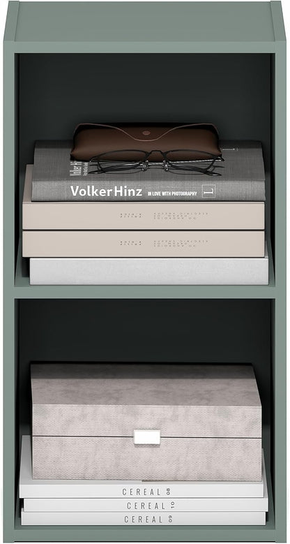 Furinno PASIR Book Shelf, 2-Tier Modern Bookshelf, Open Shelves Bookcase 9 x 12 x 21, Easy Assembly, for Living Room, Bedroom, Home Office, Sage Green - Image 4