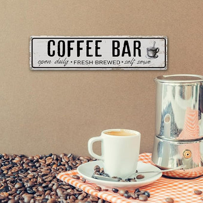 Coffee Bar Open Daily Sign, Retro Metal Tin Sign, Rustic Farmhouse Wall Decor, Coffee Bar Signs for Wall, Vintage Home Decor for Kitchen, Coffees Station Decors, Cafe Decors, 15.8x4 Inches - Image 6