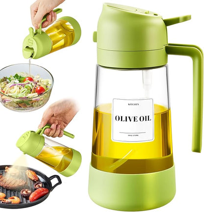PARACITY Oil Dipenser Bottle with Silicone Bottom, 2 in 1 Olive Oil Sprayer and Dispenser, Oil Spray Bottle 500ML/ 17OZ for Cooking, Kitchen, BBQ, Air Fryer, Salad, Baking(1PC Green) by PARACITY