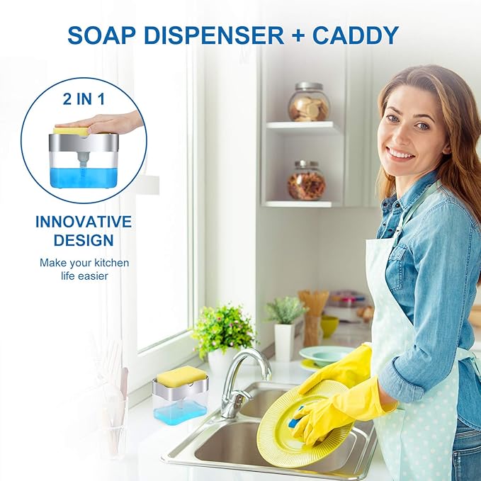 New 2026 Version Soap Dispenser with Added Features - Premium Quality Dish Soap Dispenser - Countertop Kitchen Soap Dispenser, Sink Dish Washing 13 Ounces (Sponge Included) - Image 2